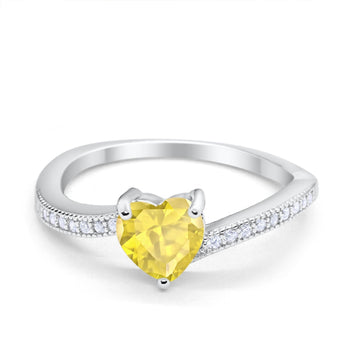 Heart Promise Ring Simulated Yellow CZ 925 Sterling Silver